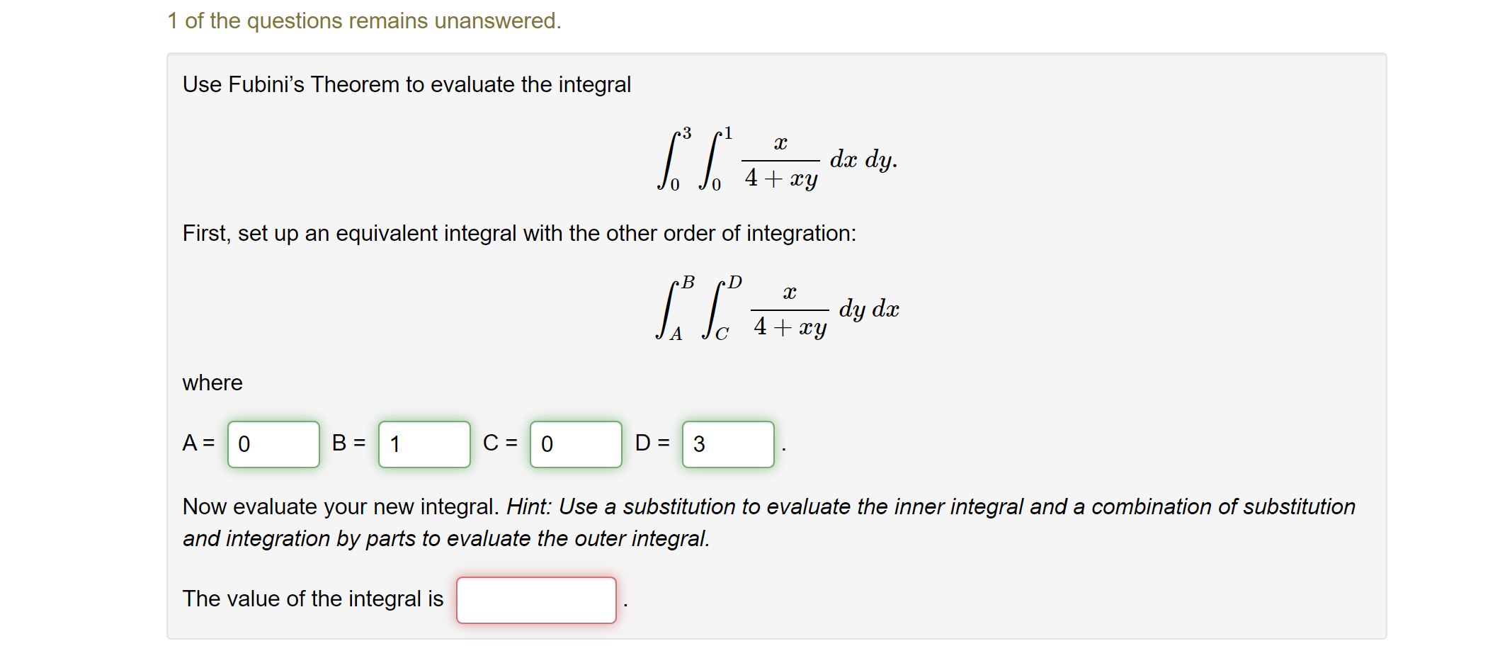 Solved Of The Questions Remains Unanswered Use Fubini S Chegg Com