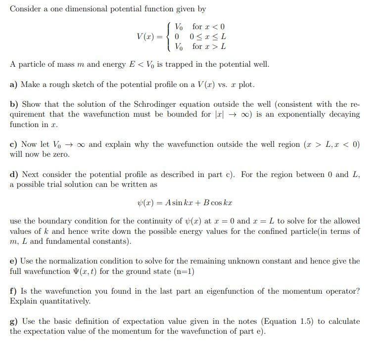 Solved Consider A One Dimensional Potential Function Give Chegg Com