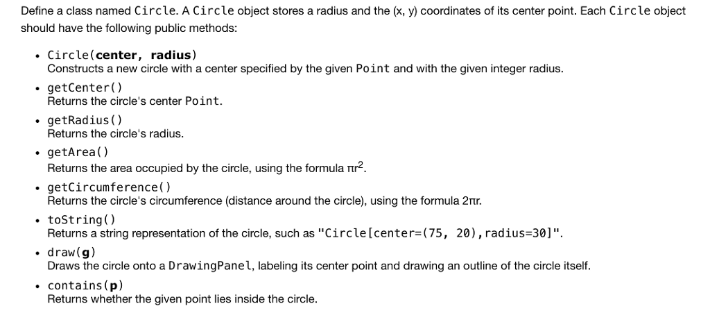 Solved Define a class named Circle. A Circle object stores a | Chegg.com