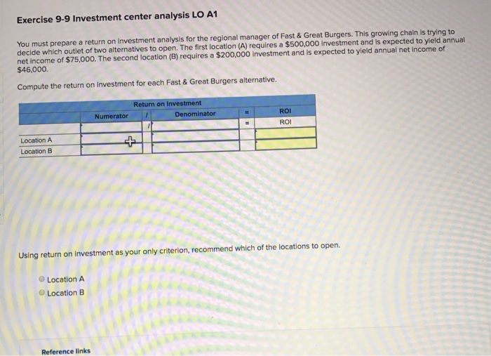 Solved Exercise 99 Investment center analysis LO A1 You
