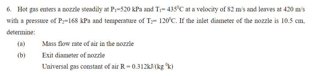 Solved 6. Hot gas enters a nozzle steadily at P1=520 kPa and | Chegg.com