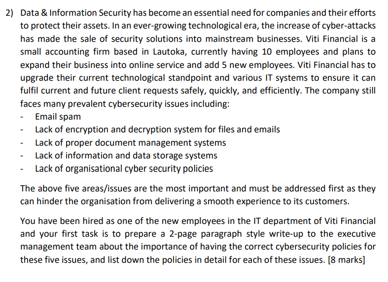 Solved Data \& Information Security has become an essential | Chegg.com