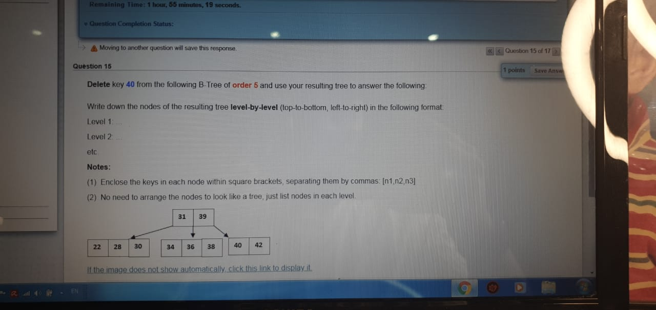 Delete key 40 from the following B-Tree of order 5 | Chegg.com