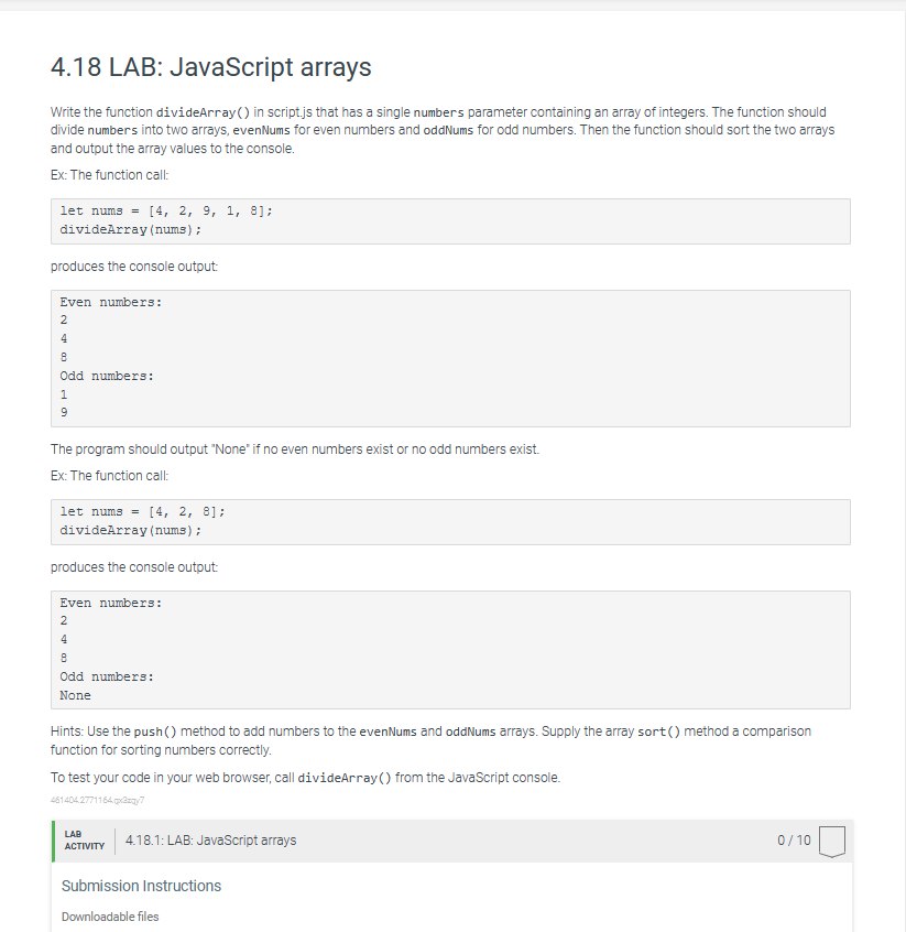 Solved Write the function divideArray( () in script.js that | Chegg.com