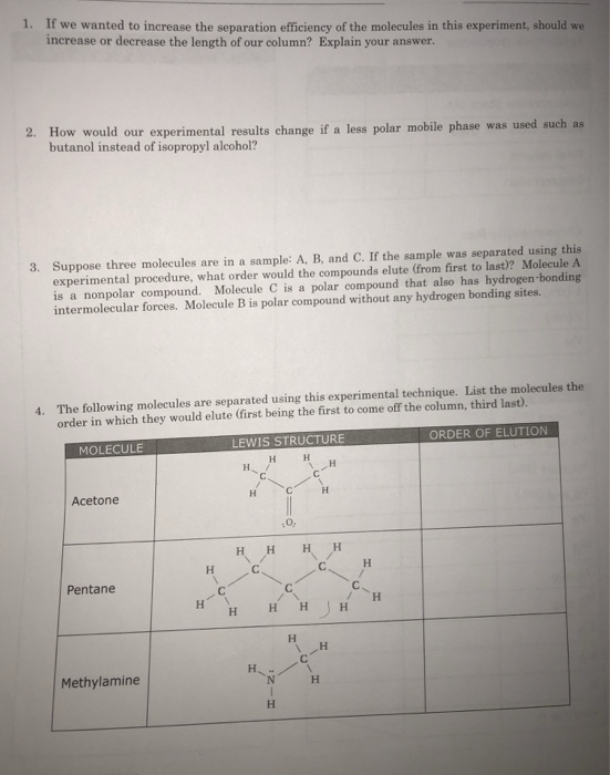 Solved EXPERIMENT SEPARATION OF MOLECULES USING | Chegg.com