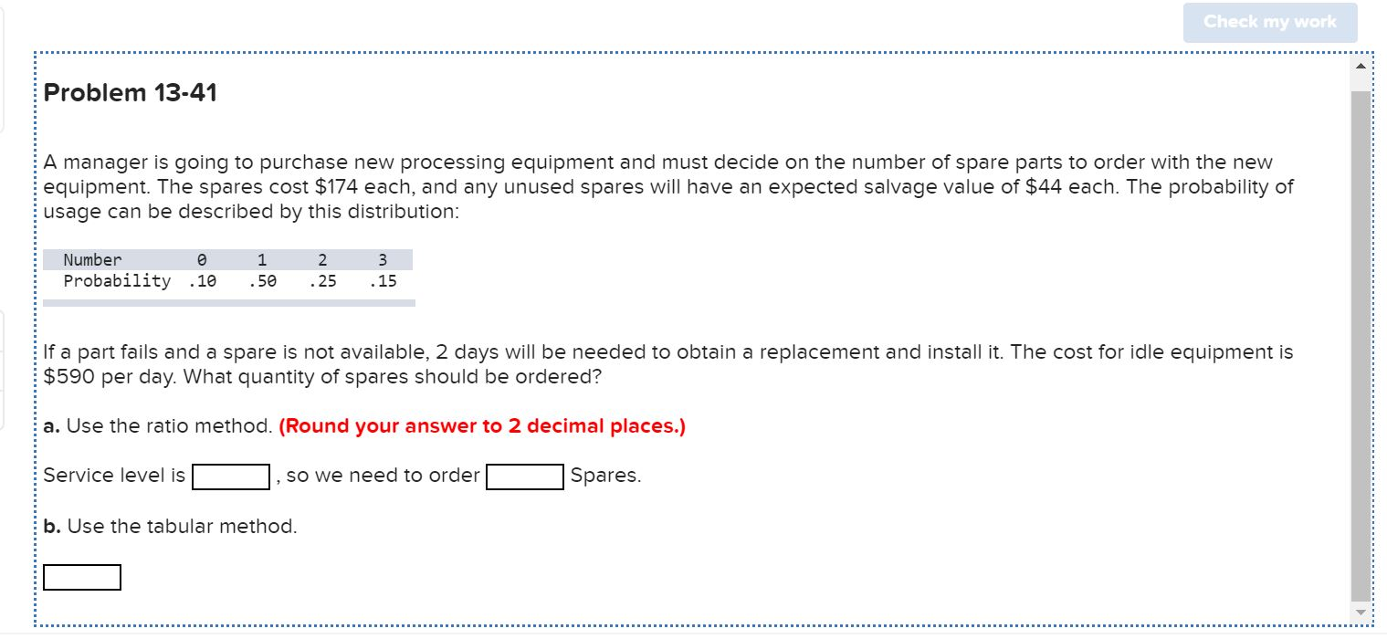 Solved Check my work Problem 13-41 A manager is going to | Chegg.com