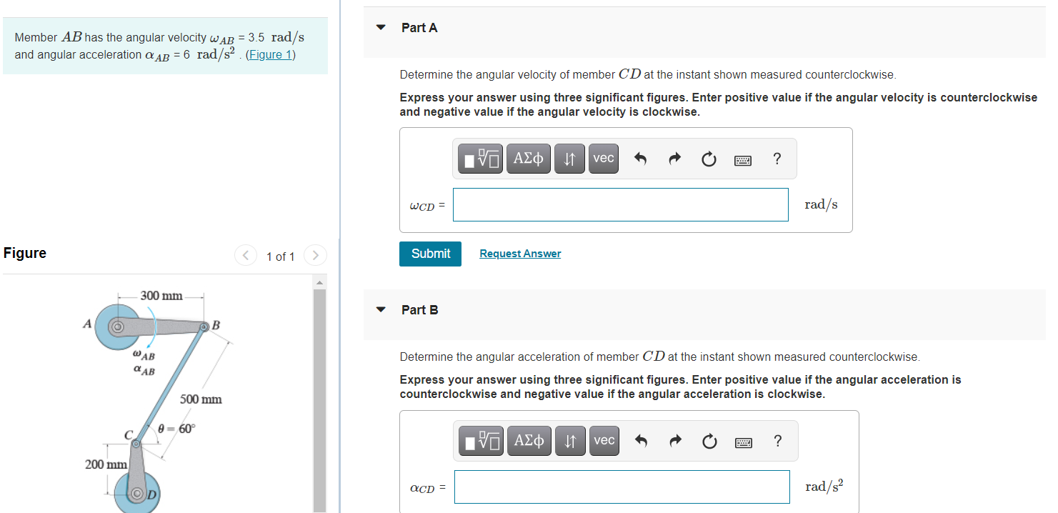 Solved Member AB Has The Angular Velocity AB = 3.5 Rad/s And | Chegg.com