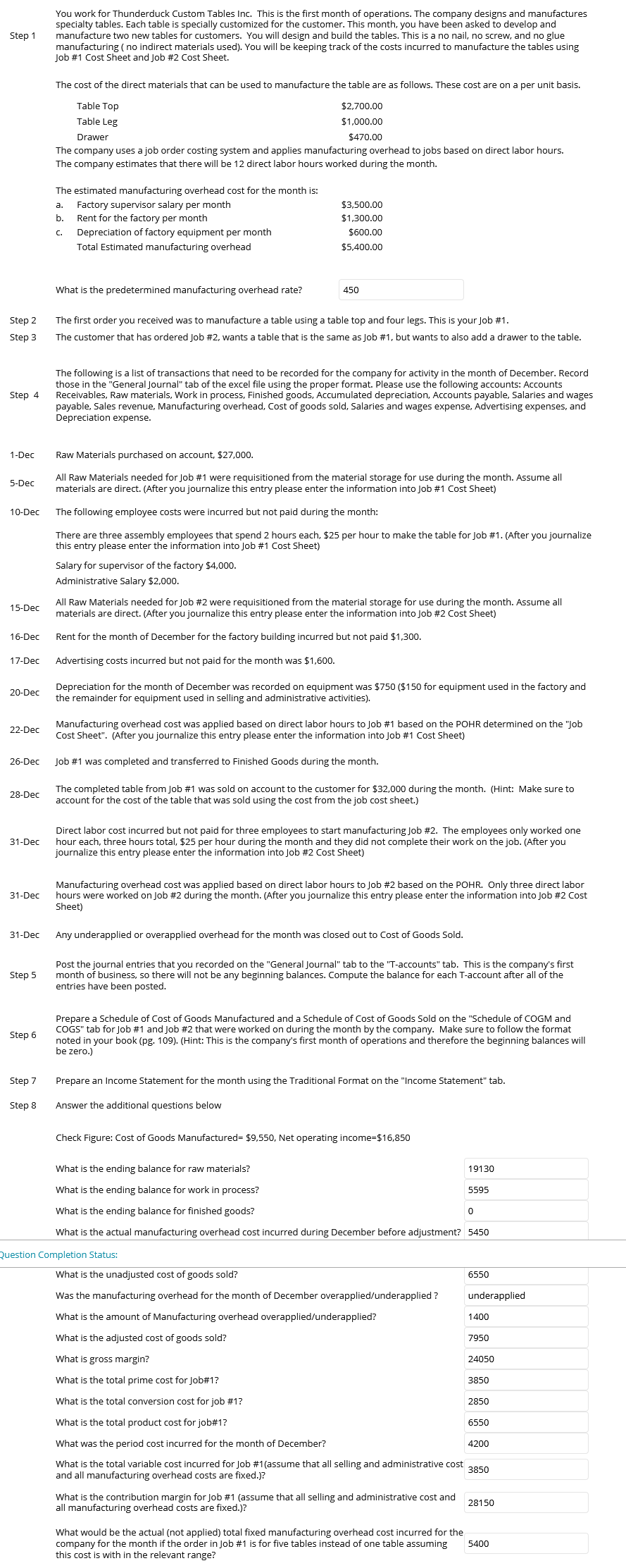 Solved Step 1 You work for Thunderduck Custom Tables Inc.