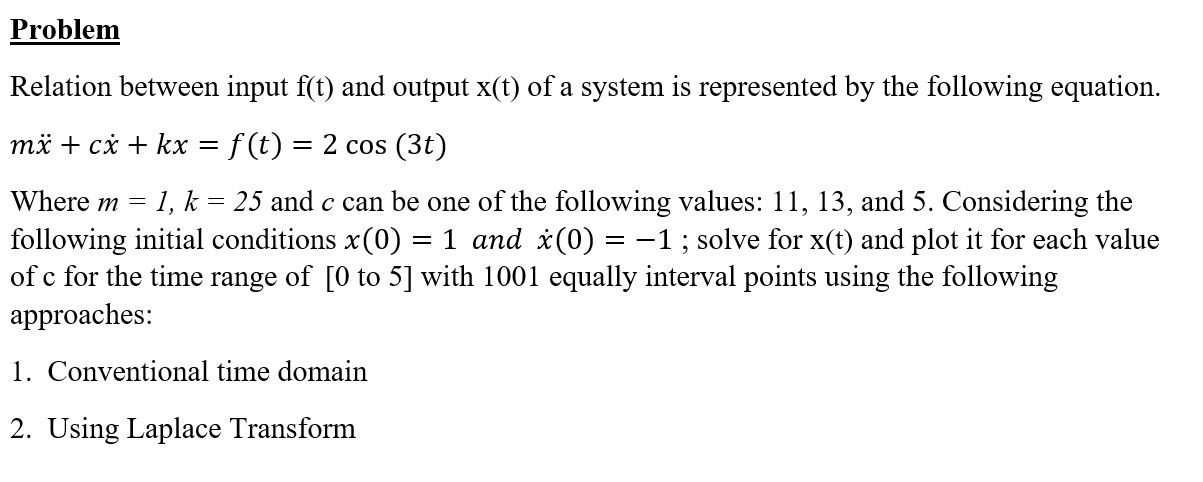 Solved Problem Relation between input f(t) and output x(t) | Chegg.com