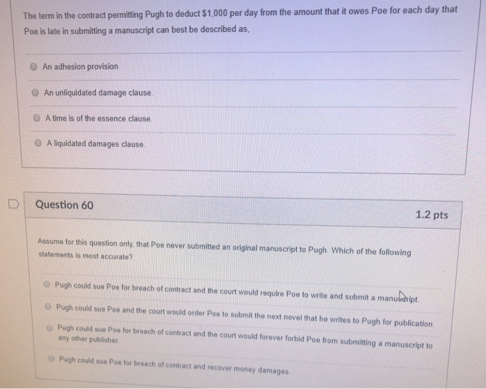 The term in the contract permitting Pugh to deduct | Chegg.com