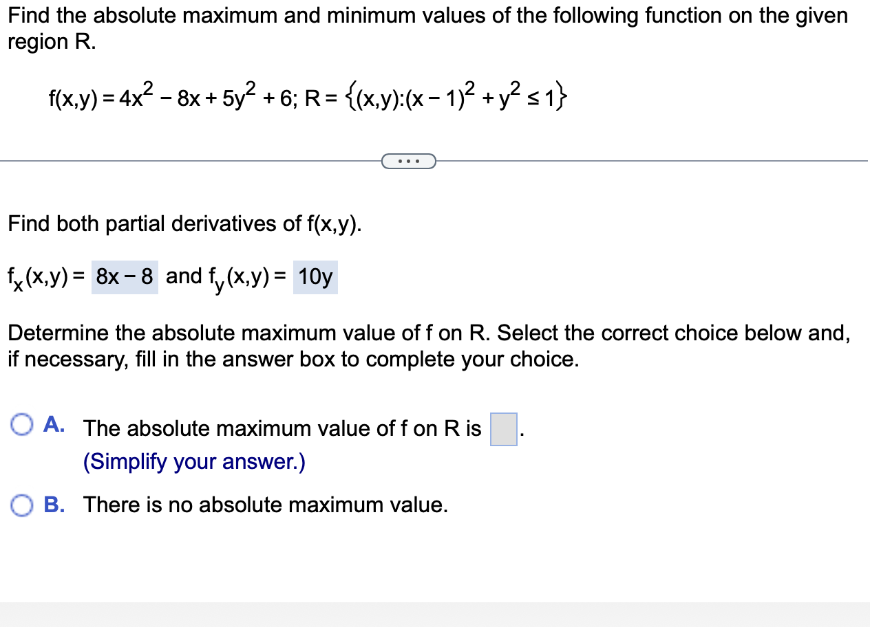 Solved Find the absolute maximum and minimum values of the | Chegg.com