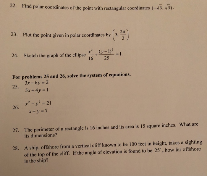 Solved 22. Find polar coordinates of the point with | Chegg.com