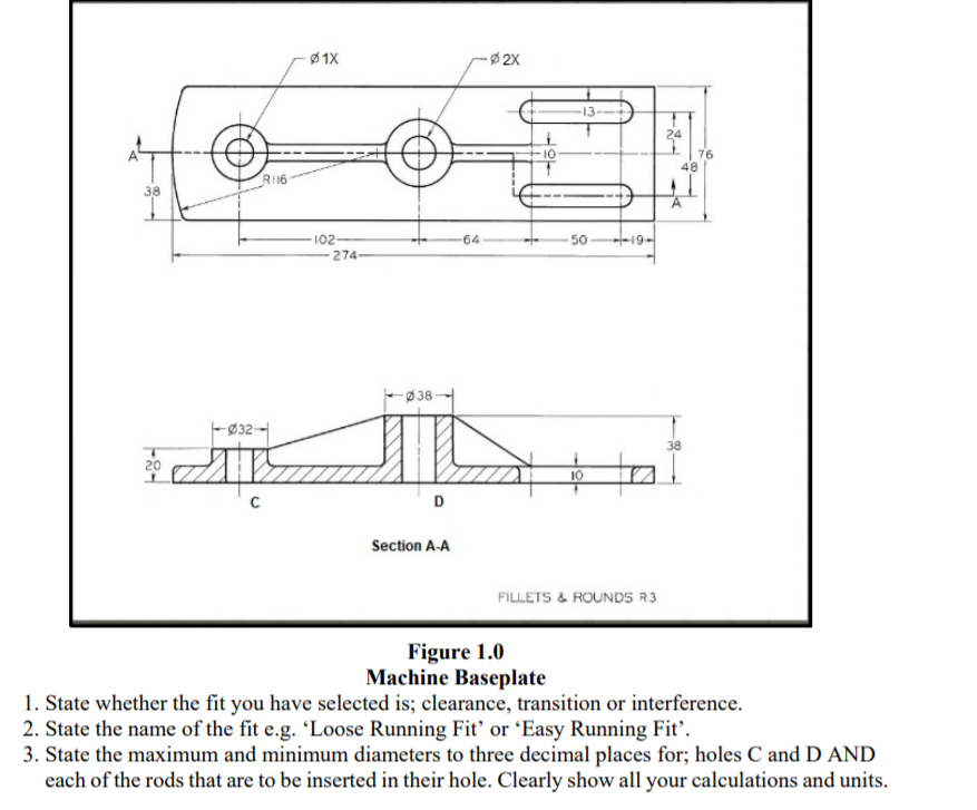 Solved Figure 1.0 below illustrates a machine baseplate to | Chegg.com