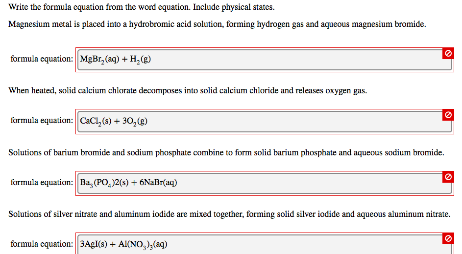 Solved Write the formula equation from the word equation.