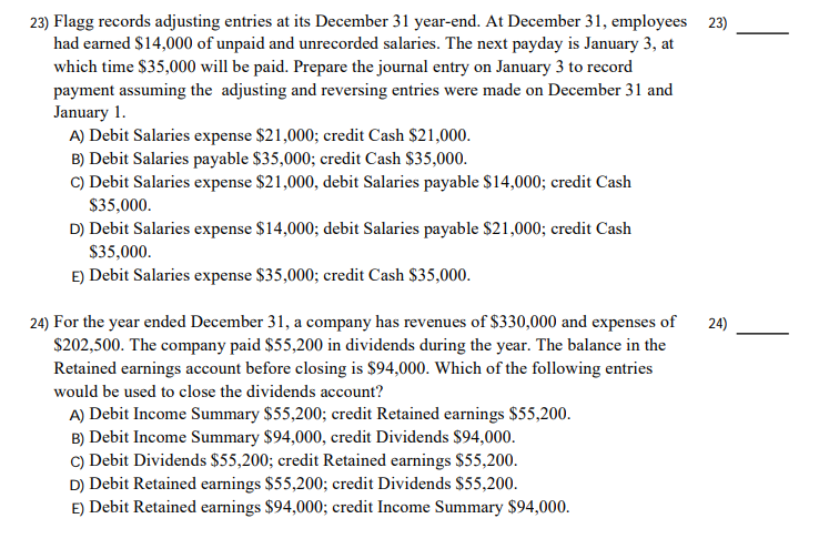 Solved 23) Flagg records adjusting entries at its December | Chegg.com