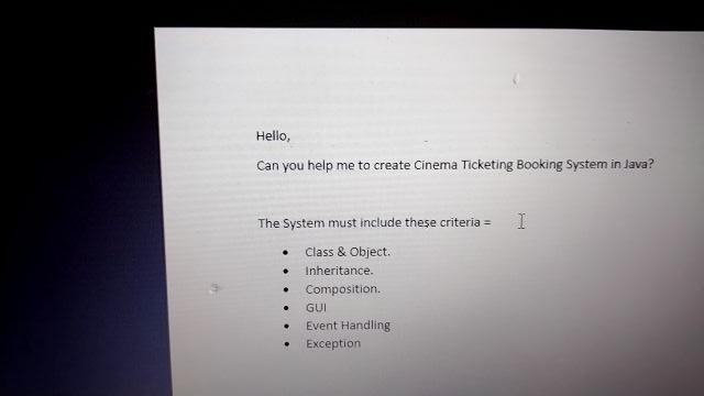 Solved Hello, Can you help me to create Cinema Ticketing | Chegg.com