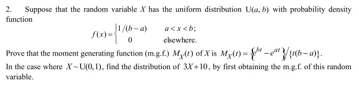 Solved 2. Suppose That The Random Variable X Has The Uniform | Chegg.com