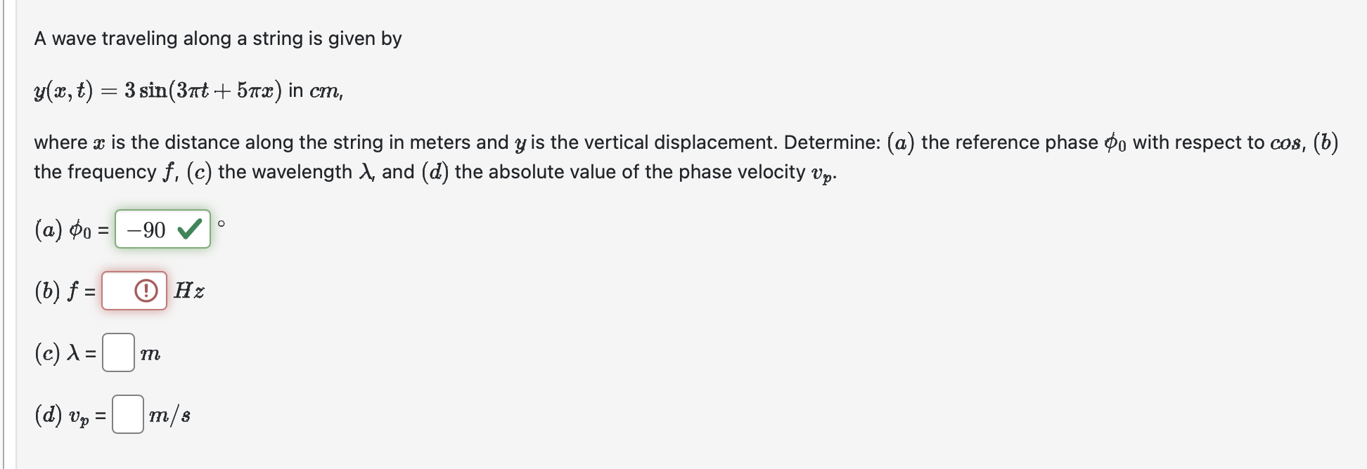 Solved A wave traveling along a string is given by | Chegg.com