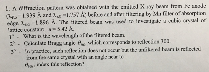 Solved 1. A diffraction pattern was obtained with the | Chegg.com