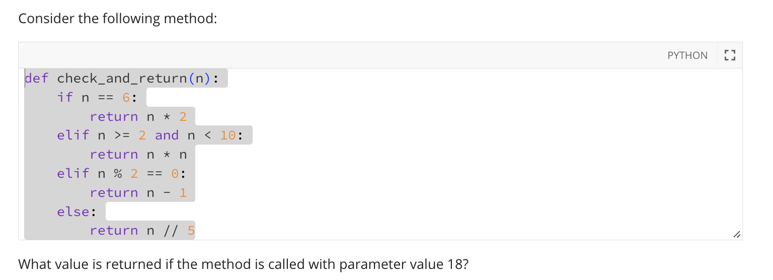 Solved What value is returned if the method is called with | Chegg.com