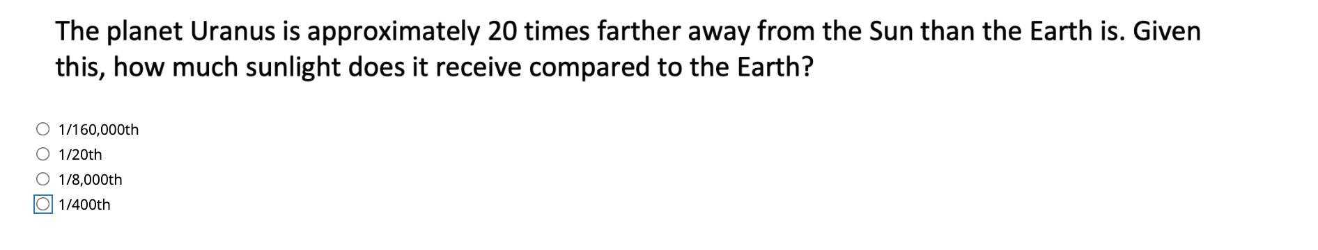 Solved The planet Uranus is approximately 20 times farther | Chegg.com