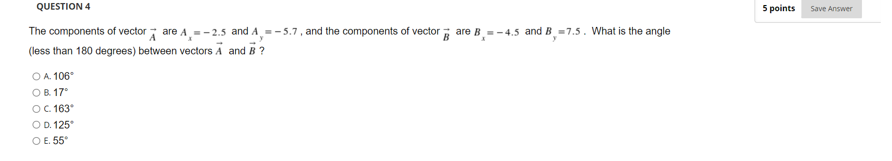 Solved QUESTION 4 5 points Save Answer are B = -4.5 and B | Chegg.com