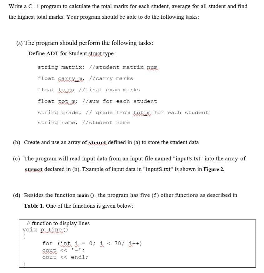 Solved Write a C++ program to calculate the total marks for | Chegg.com
