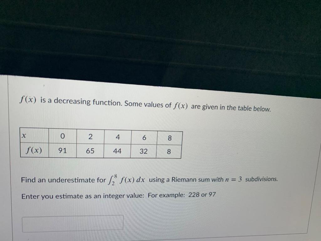 Solved f(x) is a decreasing function. Some values of f(x) | Chegg.com