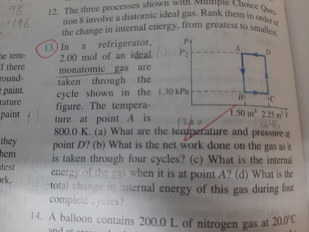 Solved in a refrigerator, 2.00 mol of an ideal monatomic gas