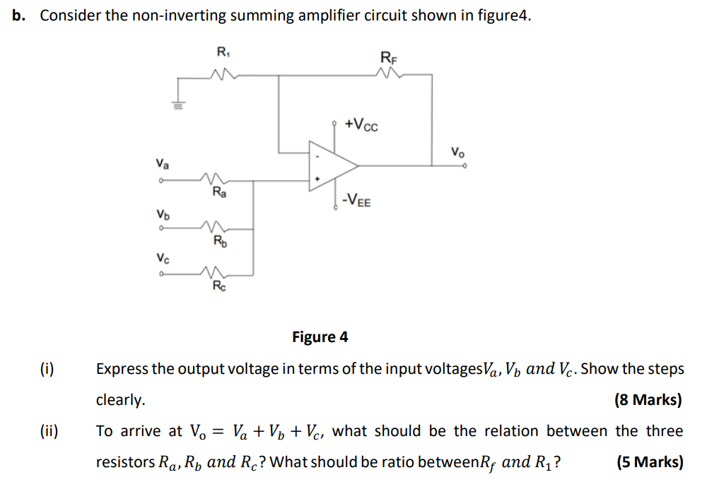 Solved b. Consider the non-inverting summing amplifier | Chegg.com
