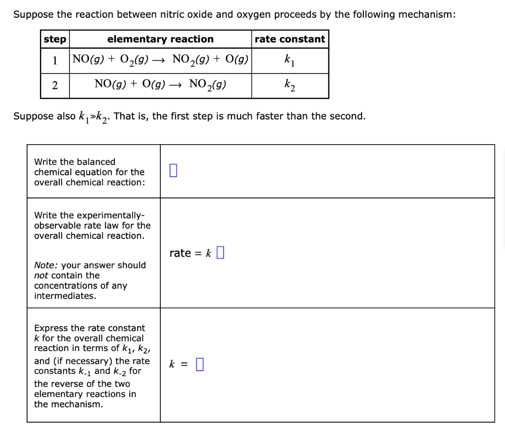Solved Suppose the reaction between nitric oxide and oxygen