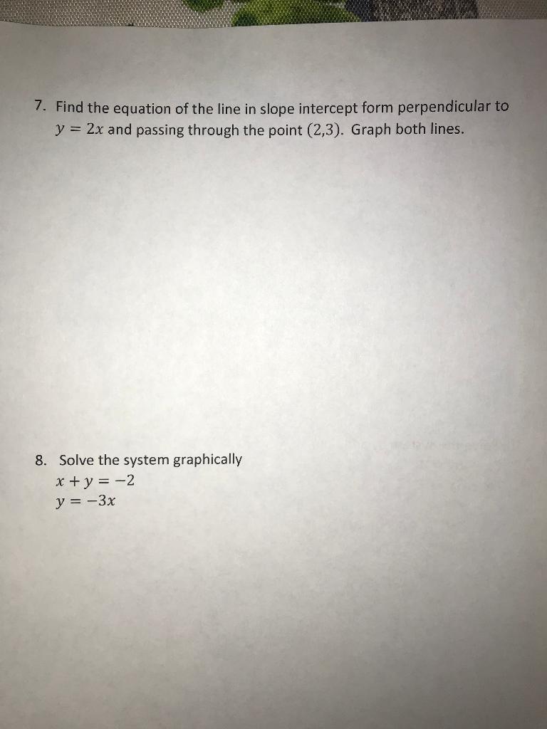 Solved 4 Find The Equation Of The Line In Slope Intercept Chegg