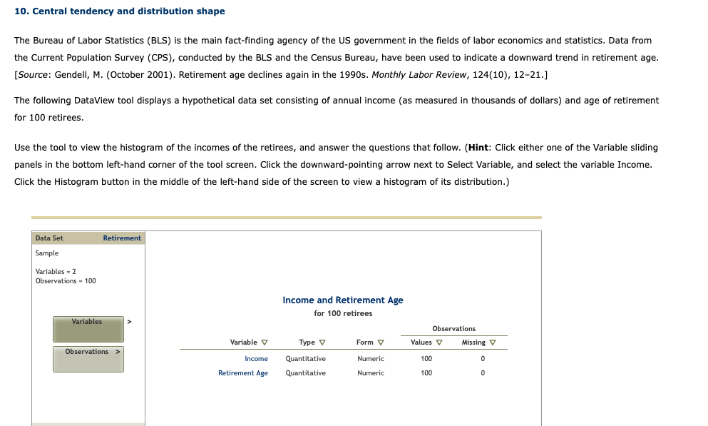 10. Central tendency and distribution shape The