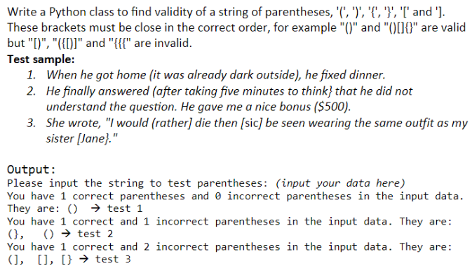Solved Write a Python class to find validity of a string of | Chegg.com