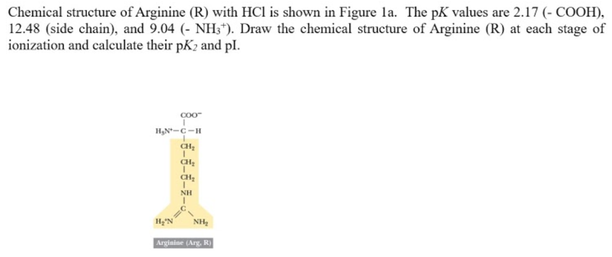 Solved Chemical structure of Arginine (R) with HCl is shown | Chegg.com