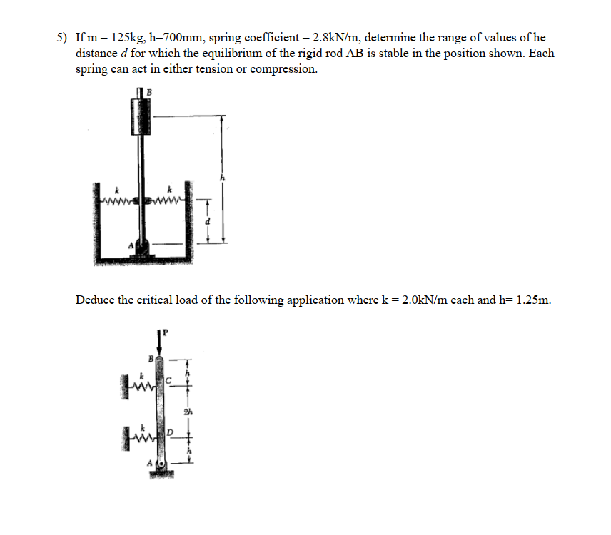 Solved 5 If m 125 kg h 700 mm spring coefficient Chegg