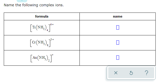 Solved Name the following complex ions. formula name 3+ | Chegg.com
