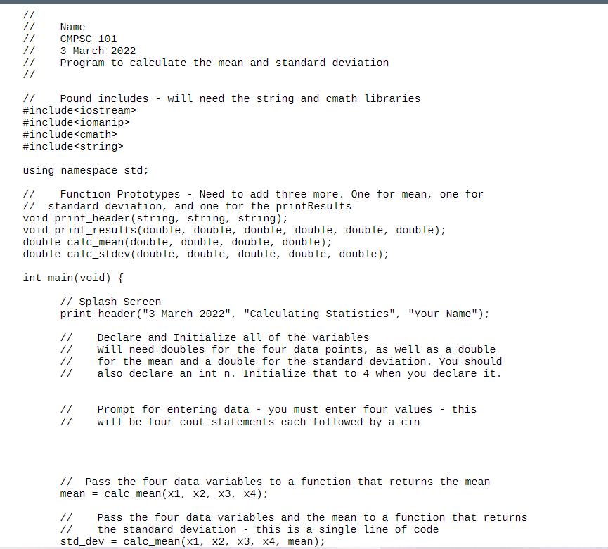 Solved + In n Project Write a program that calculates mean | Chegg.com
