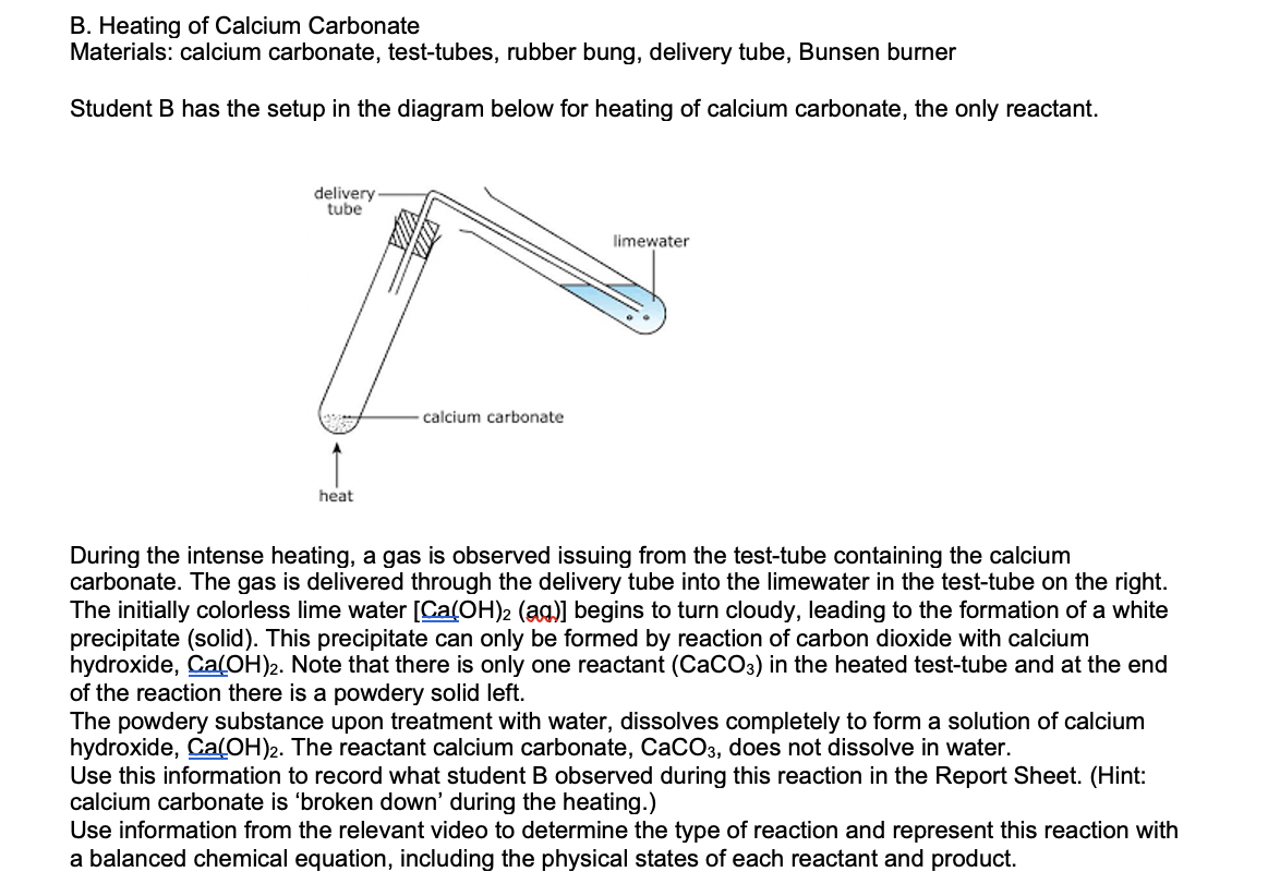 Solved B. Heating of Calcium Carbonate Materials: calcium | Chegg.com
