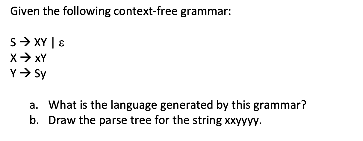 Solved Given The Following Context-free Grammar: | Chegg.com