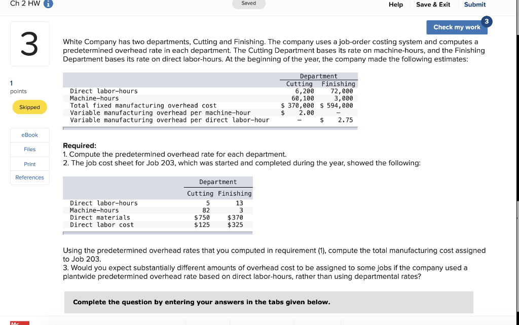 Solved Ch 2 HW i Saved Help Save & Exit Submit Check my work | Chegg.com
