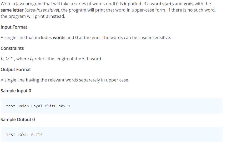 Solved Write a java program that will take a series of words | Chegg.com