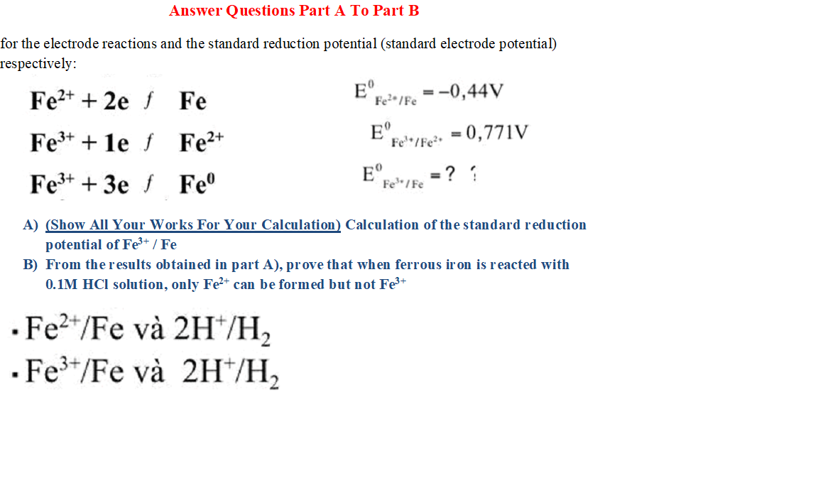 Solved Answer Questions Part A To Part B for the electrode