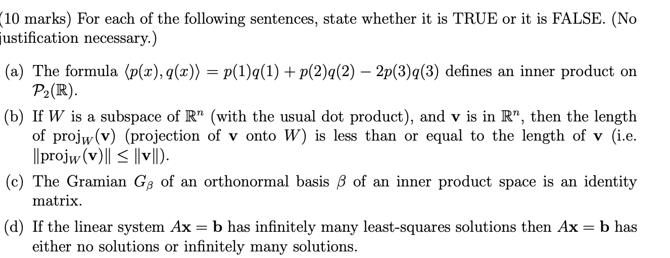 Solved (10 marks) For each of the following sentences, state | Chegg.com