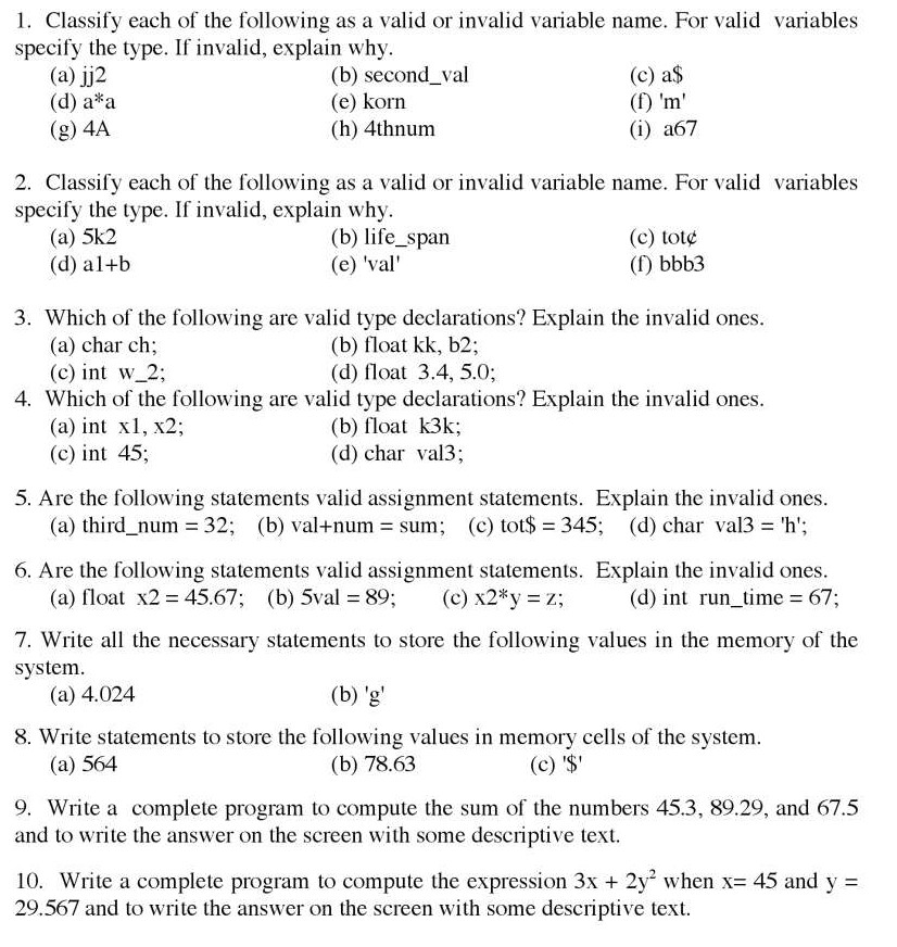 Solved 1. Classify each of the following as a valid or | Chegg.com