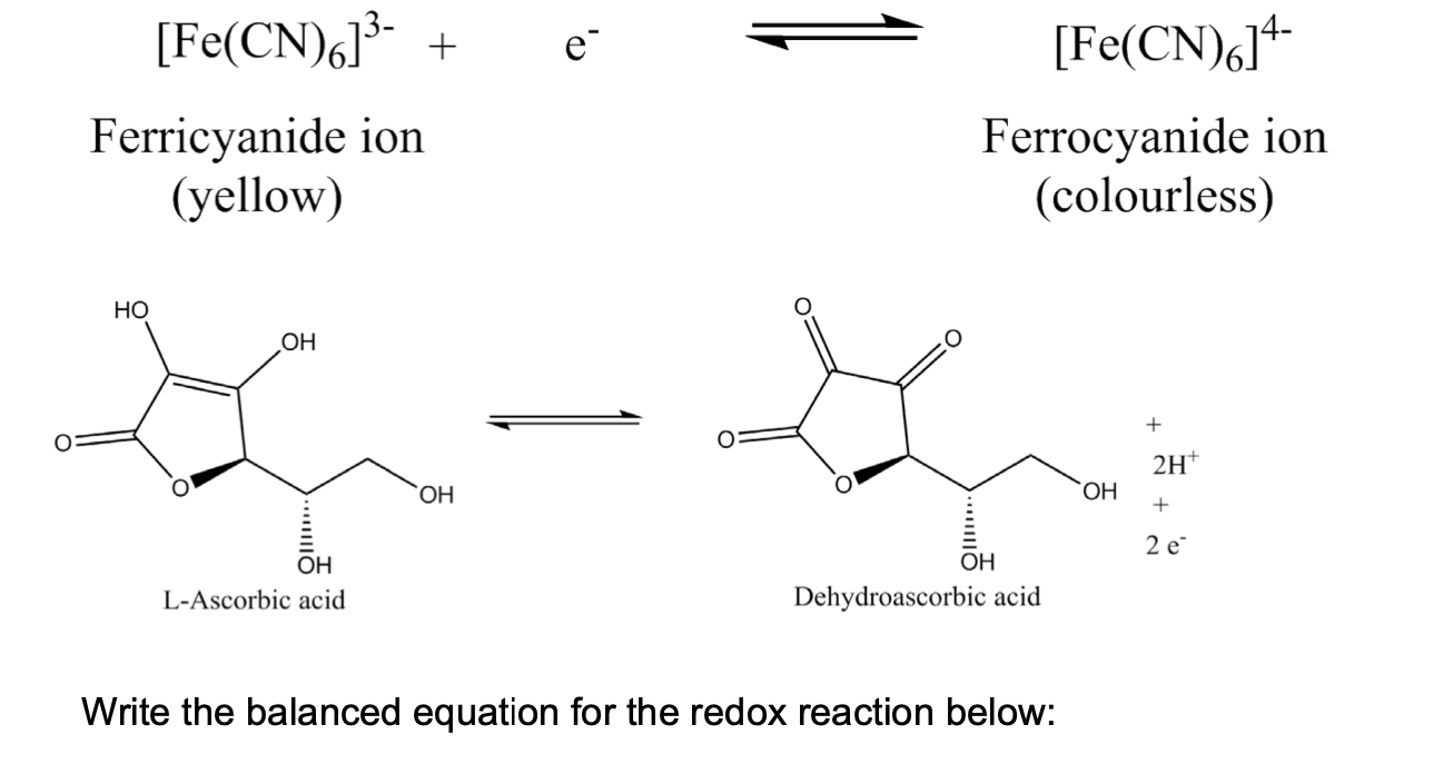Solved [Fe(CN)6]3−+e−⇌[Fe(CN)6]4− Ferricyanide ion (yellow)