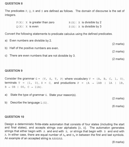 Question 8 The Predicates P Q R And S Are Define Chegg Com