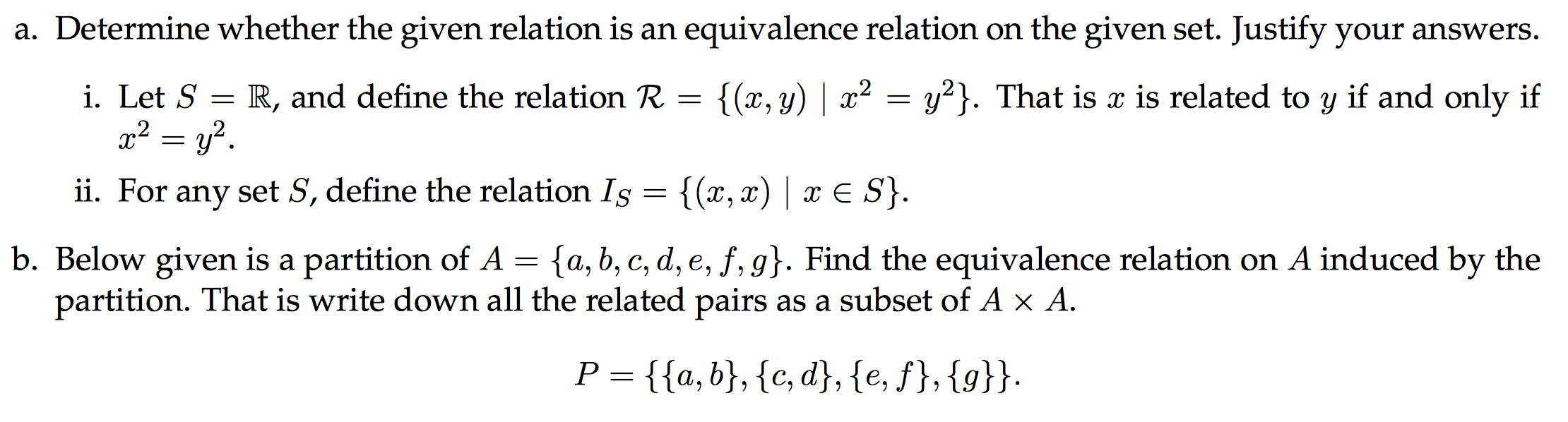 Solved a. Determine whether the given relation is an | Chegg.com