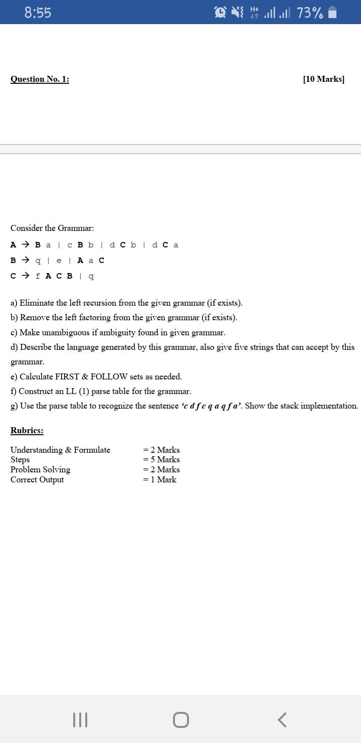 Solved Consider The Grammar: A --> B A | C B B | D C B | D C | Chegg.com