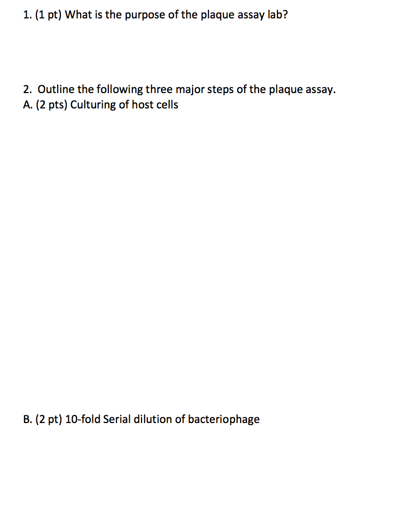 Solved 1. (1 pt) What is the purpose of the plaque assay